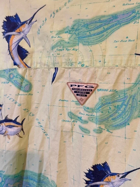 VTG Columbia PFG Men's Marlin Button Up Short Sleeve Fishing Lime Green Shirt XL - Picture 14 of 14